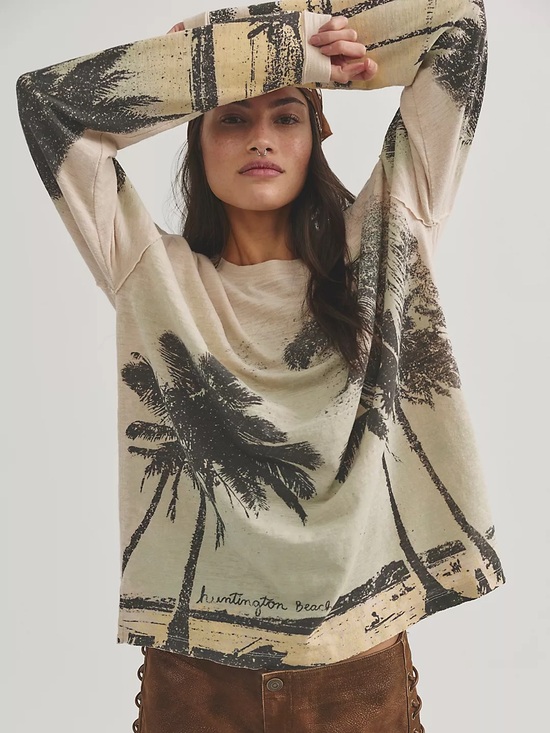 We The Free Tops - NWT FREE PEOPLE WE THE FREE Kai Long-Sleeve Top | Palm Combo MSRP $98 Size S